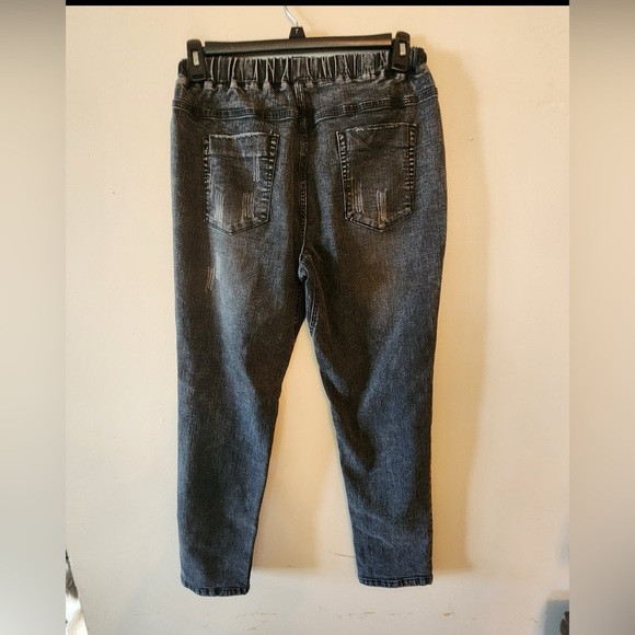 High rise black Drawstring Distressed jeans size medium - Picture 2 of 3